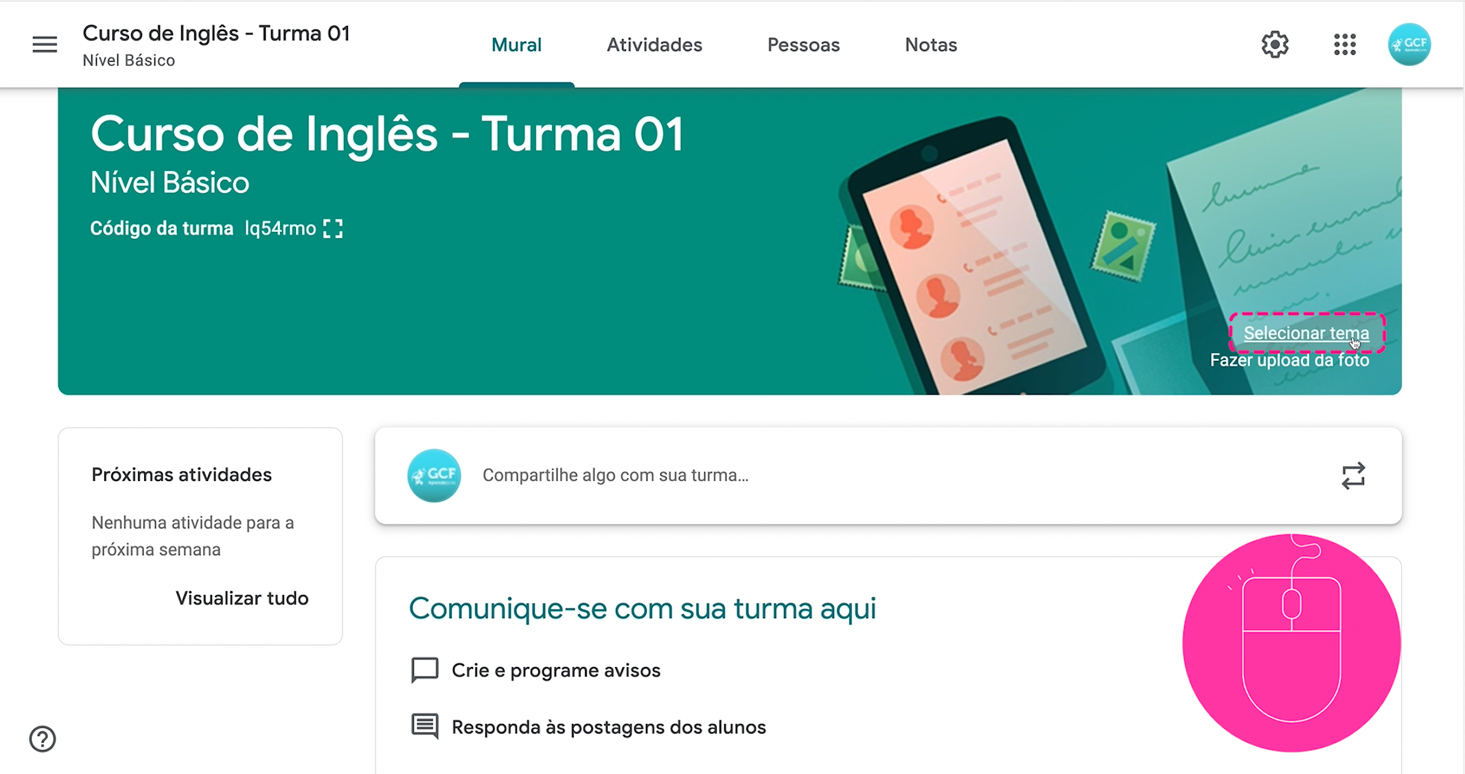 Editar o tema da sua turma no google sala de aula